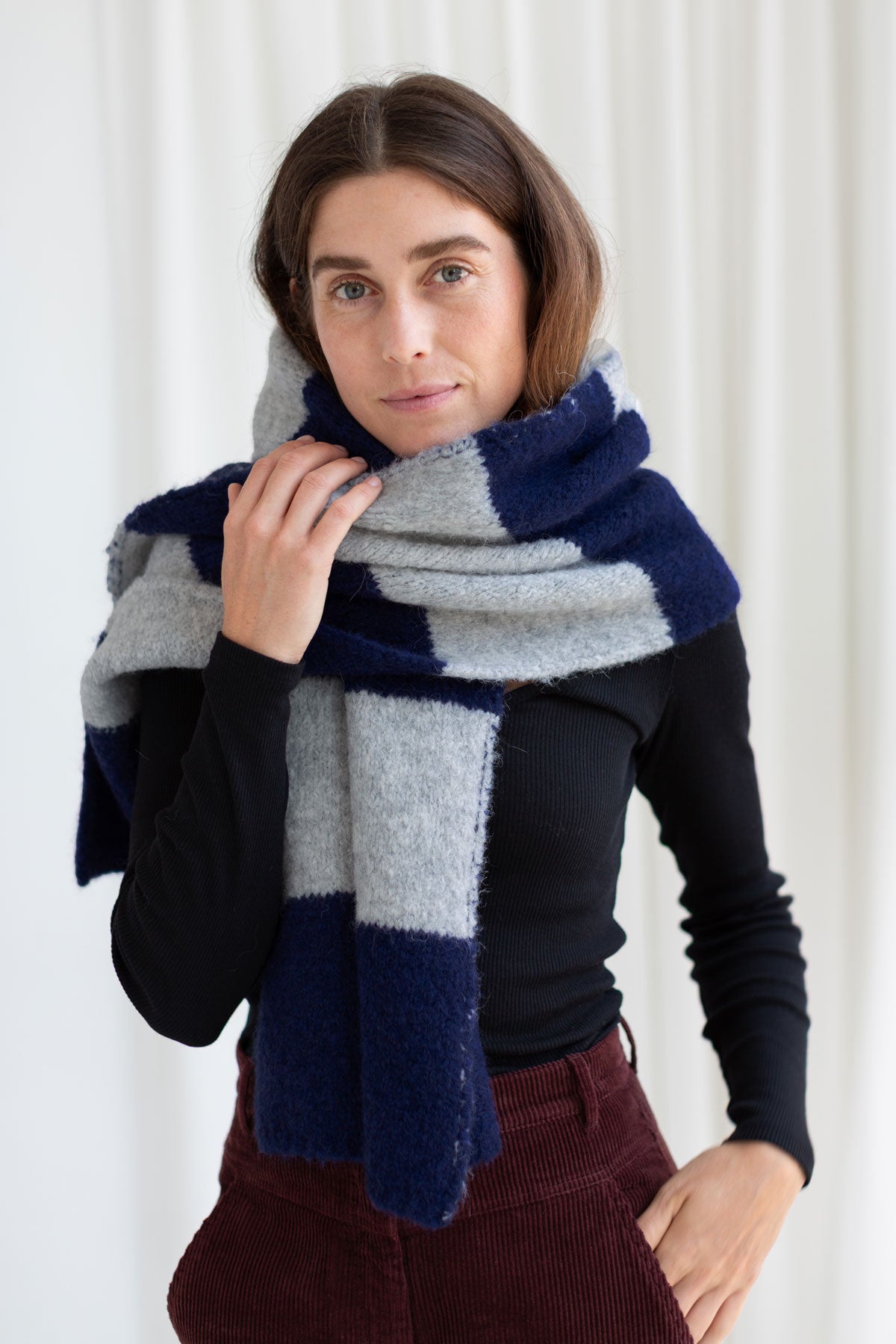 Bicolour Scarf - Dark Navy Stripes