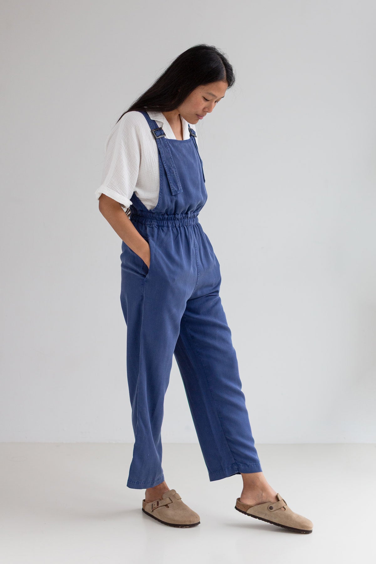 Blueberry overall women white shirt full body view