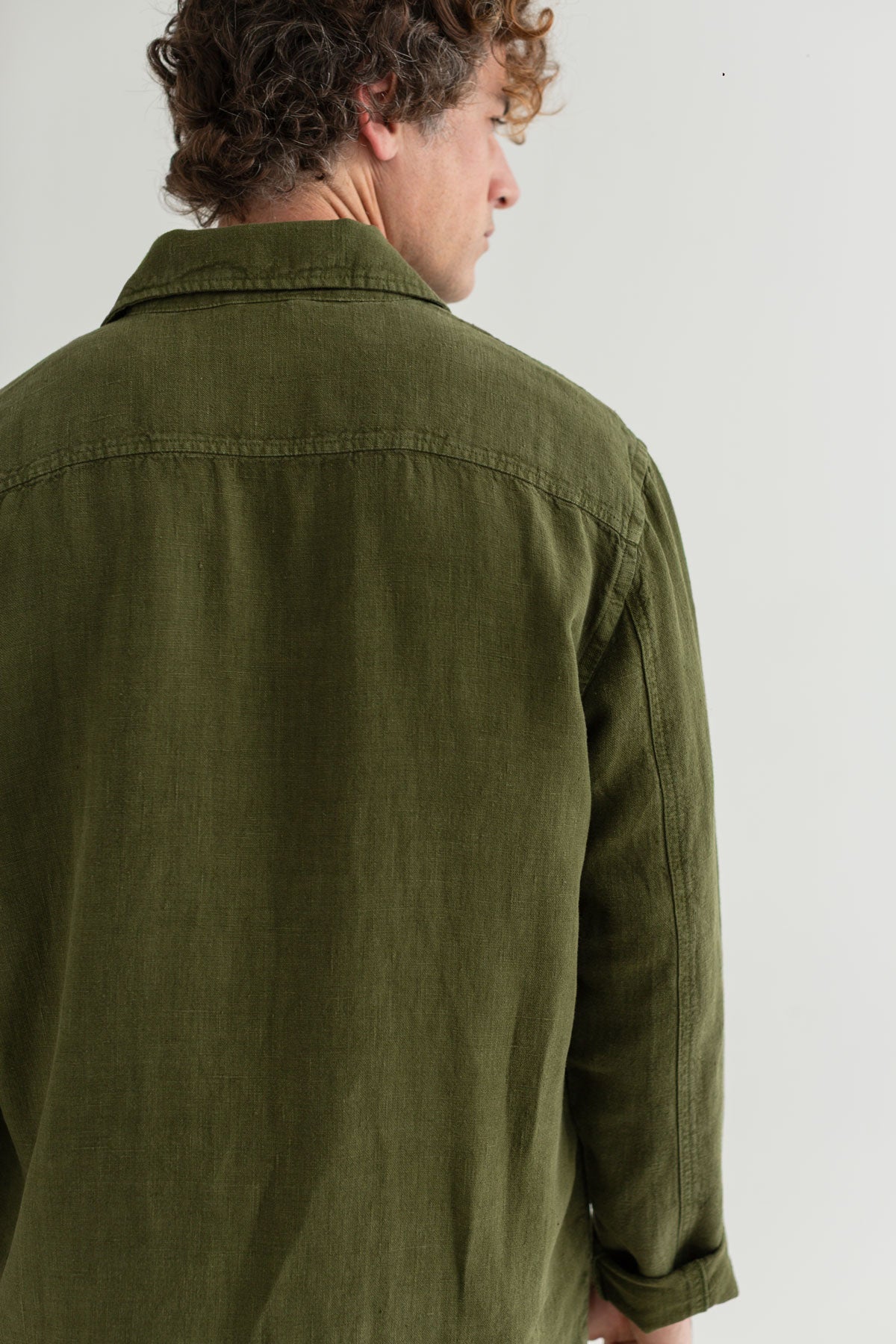 Codium green linen shirt men wear view back