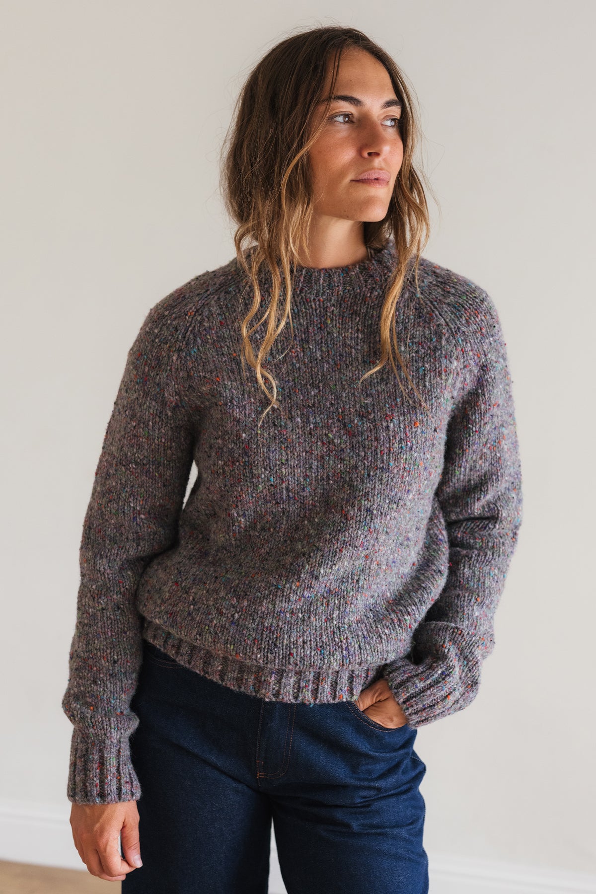 Mulesing-free Donegal tweed jumper