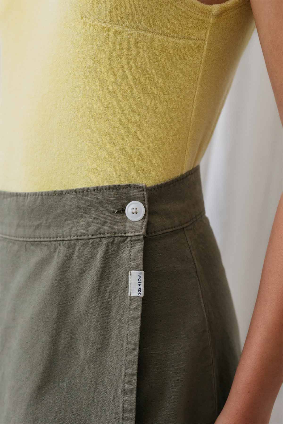 khaki midi skirt with buttons