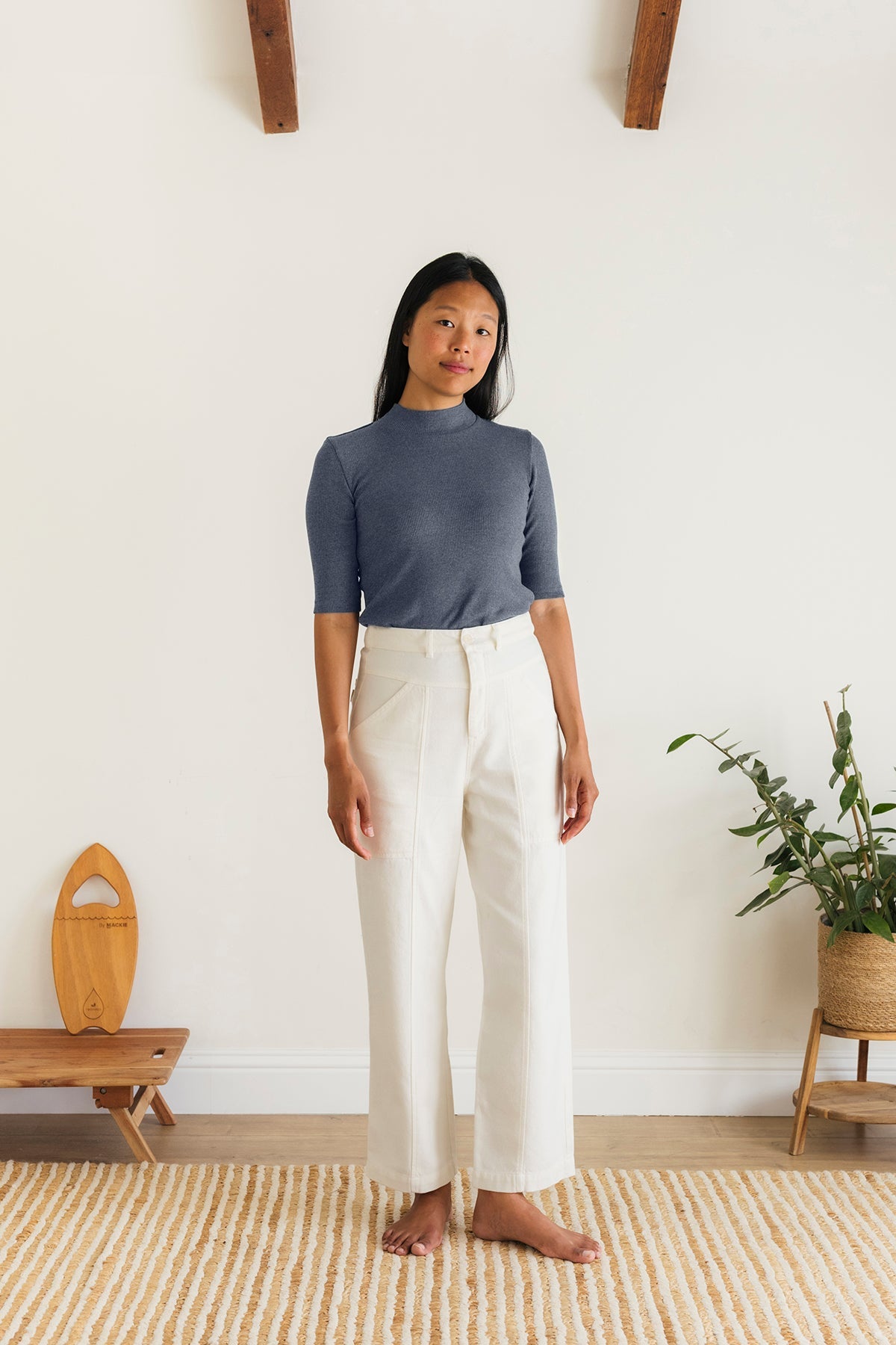 lightweight sustainable basic blue top for women