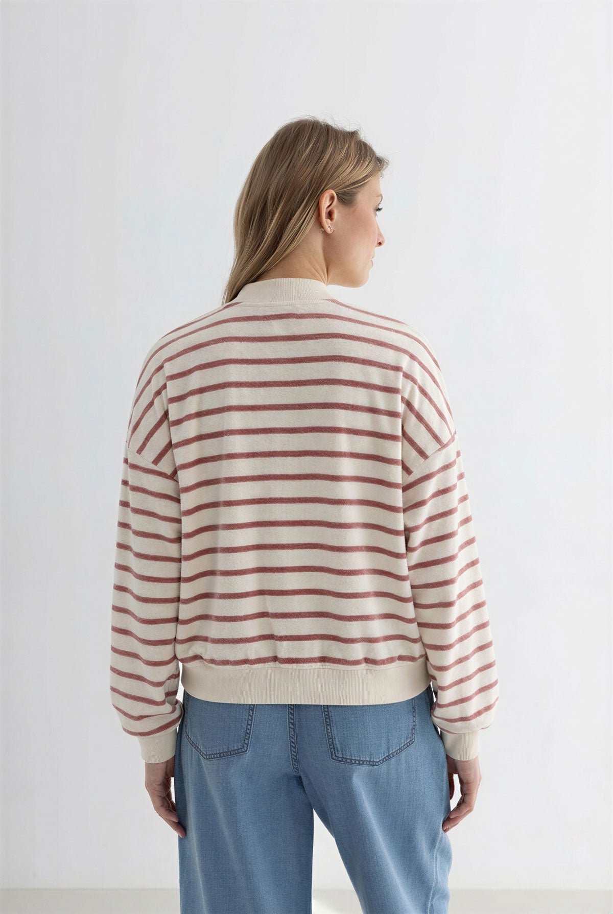 Sienna striped sweatshirt women denim trousers wear view back