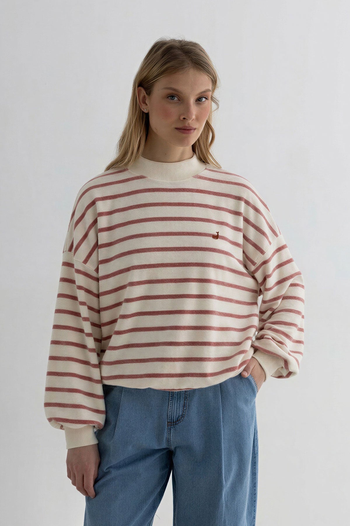 Sienna striped sweatshirt women denim trousers wear view front