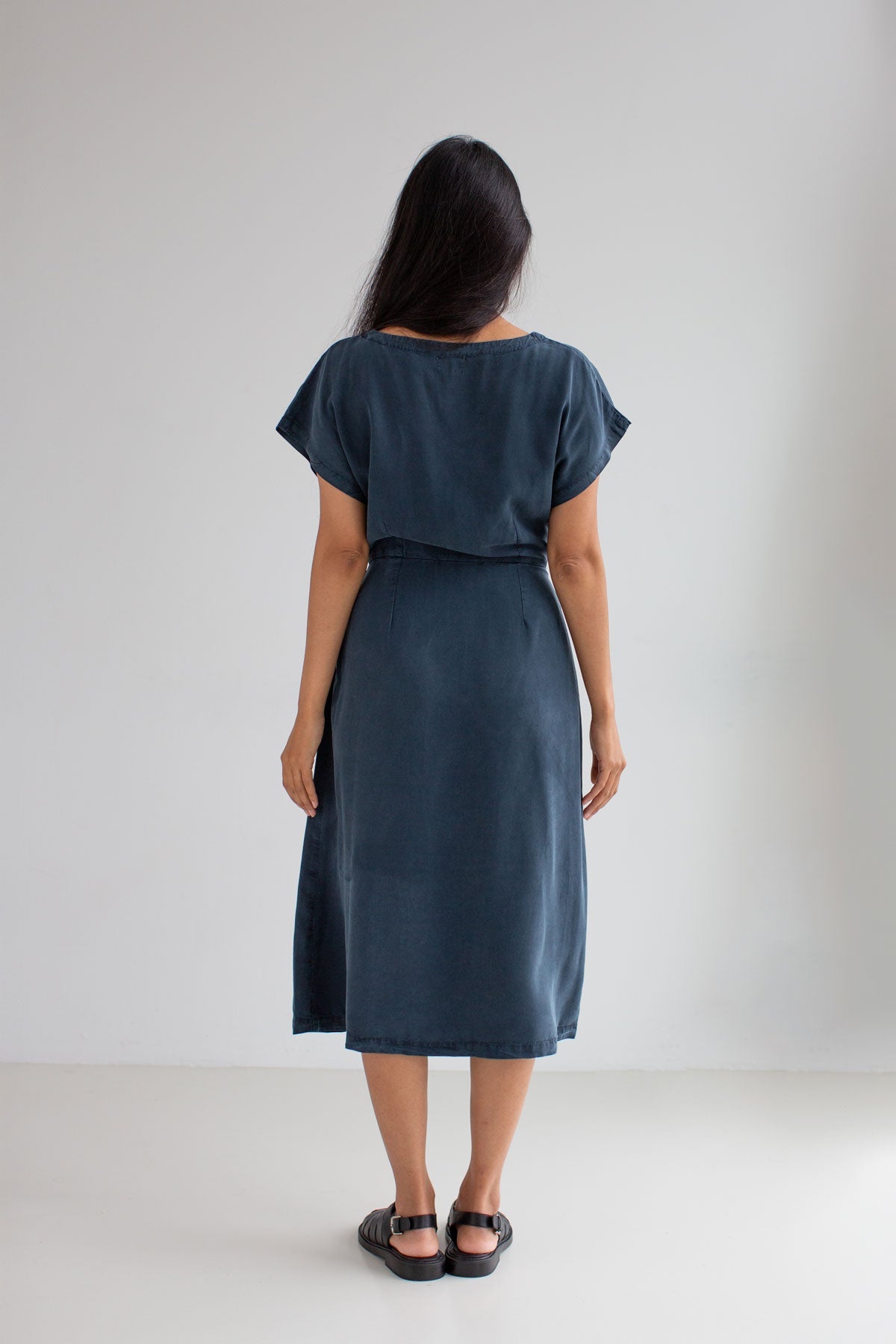 Navy lagoon Lyocell dress women full body view back