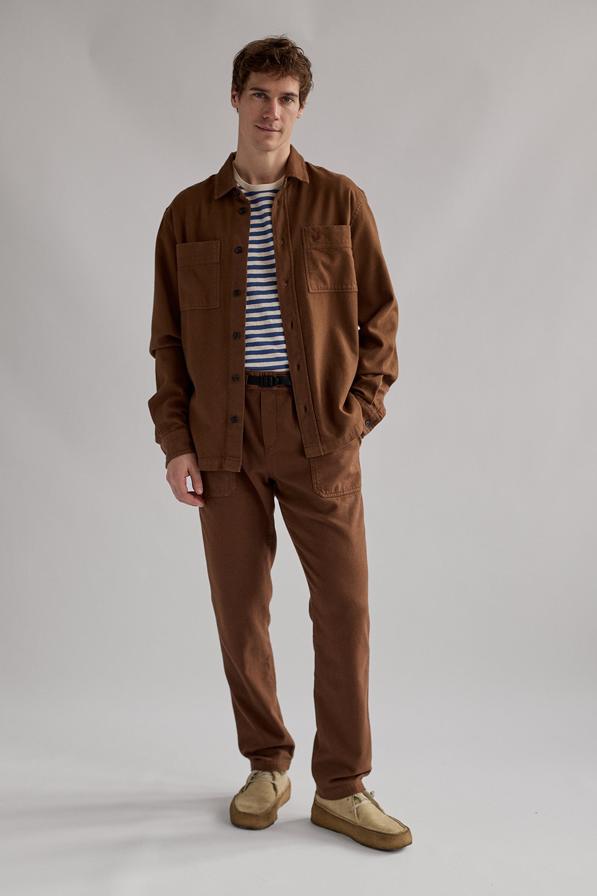 brown versatile flannel trousers for men