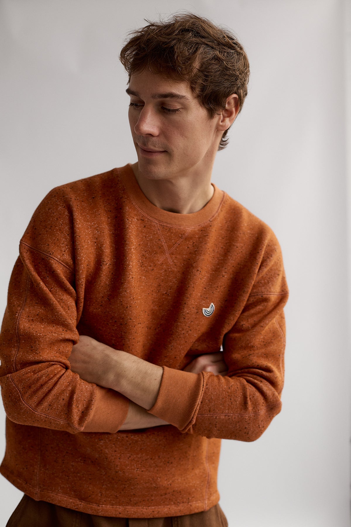 dropped shoulders on organic blend sweater