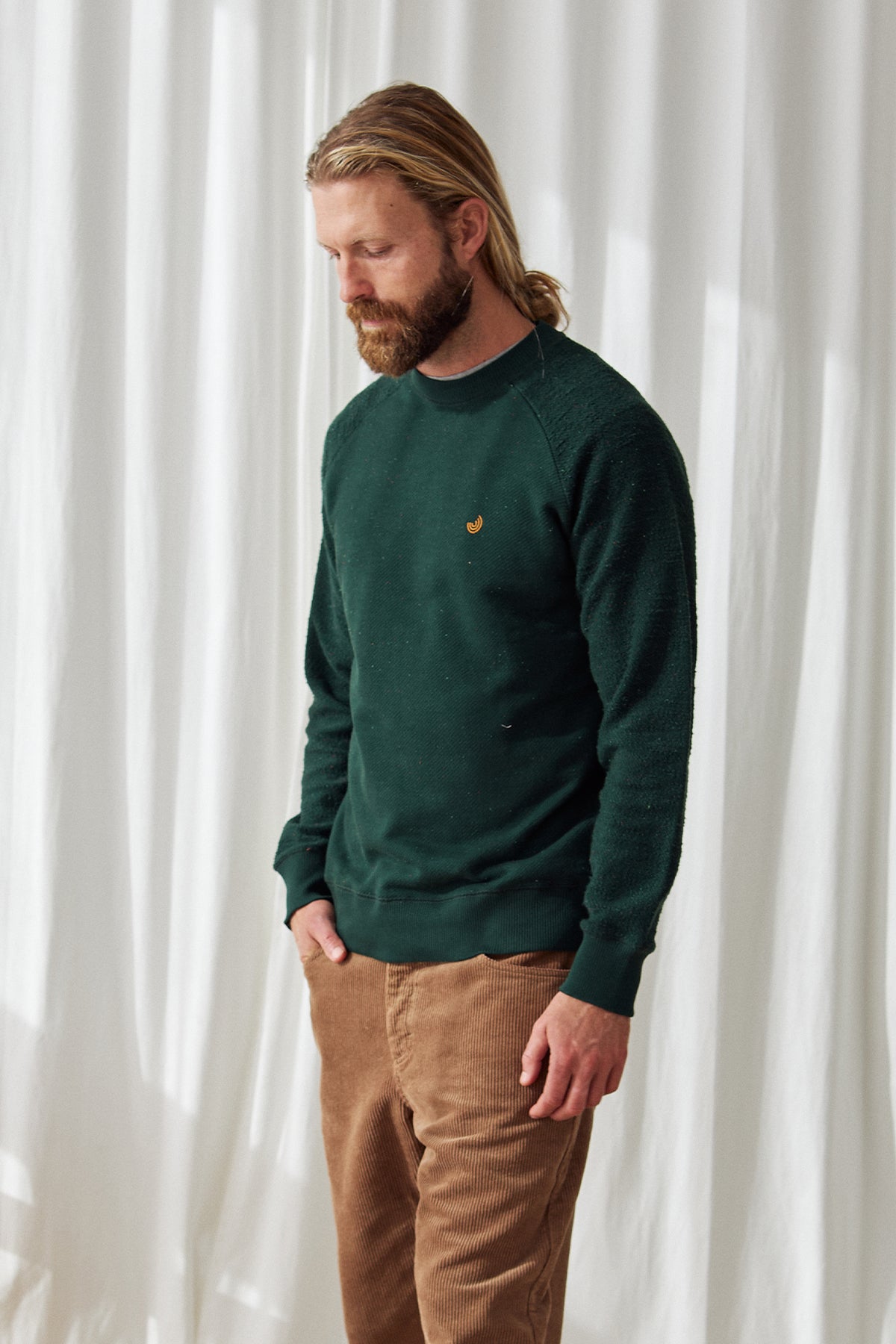 Eco-friendly green crewneck jumper