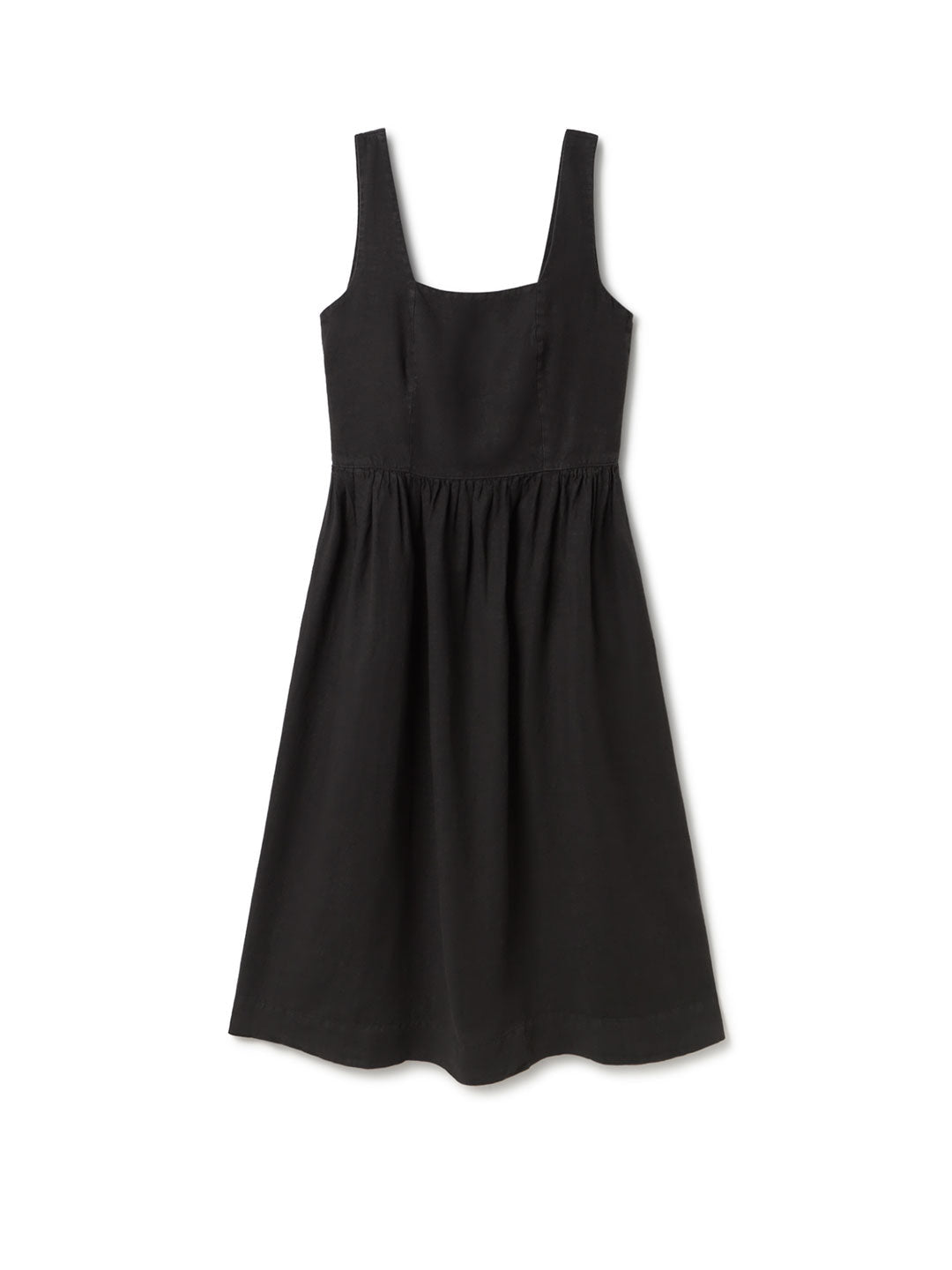 Black linen dress women front