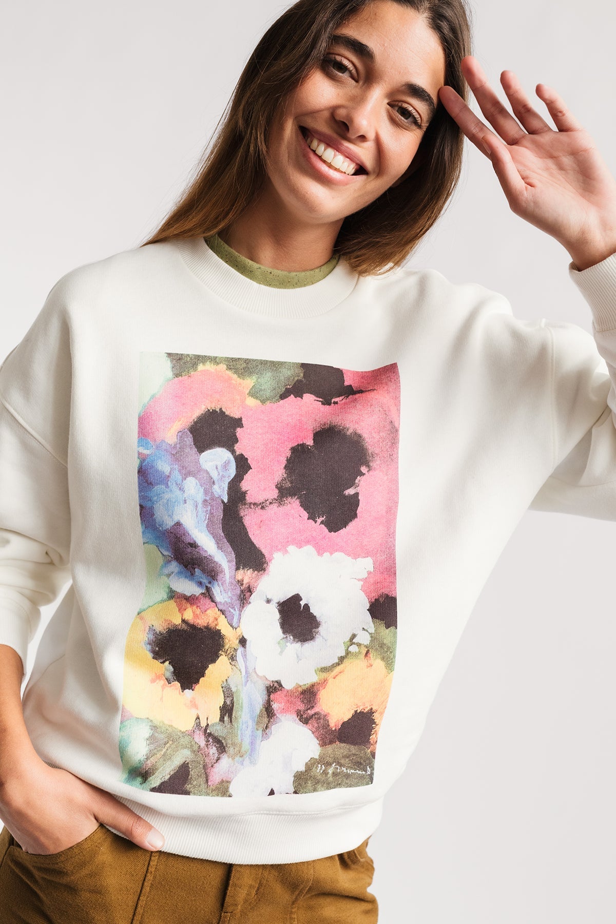 meta-hover, sweatshirt with watercolour-style print