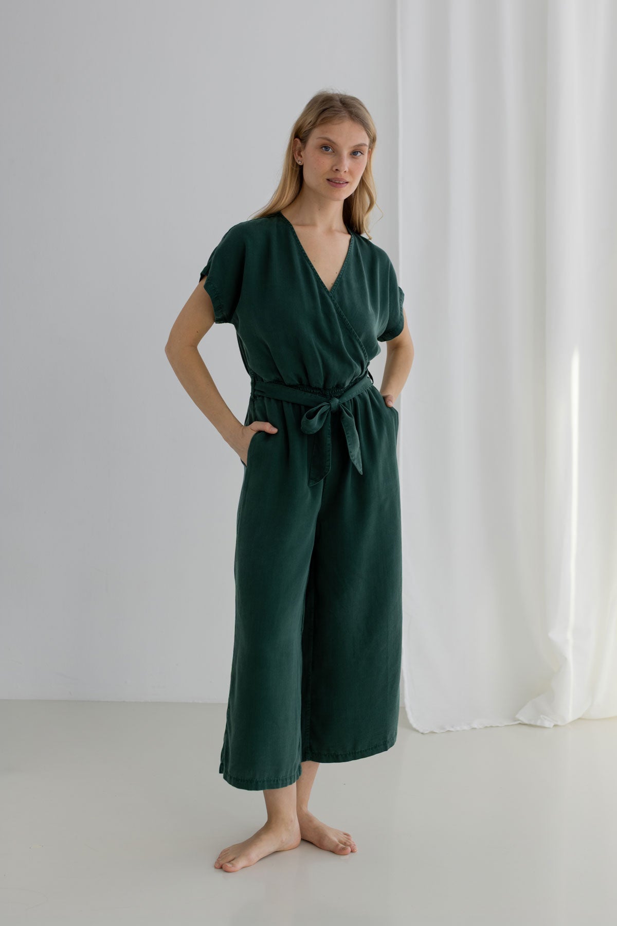 Garden green overall women full body view front
