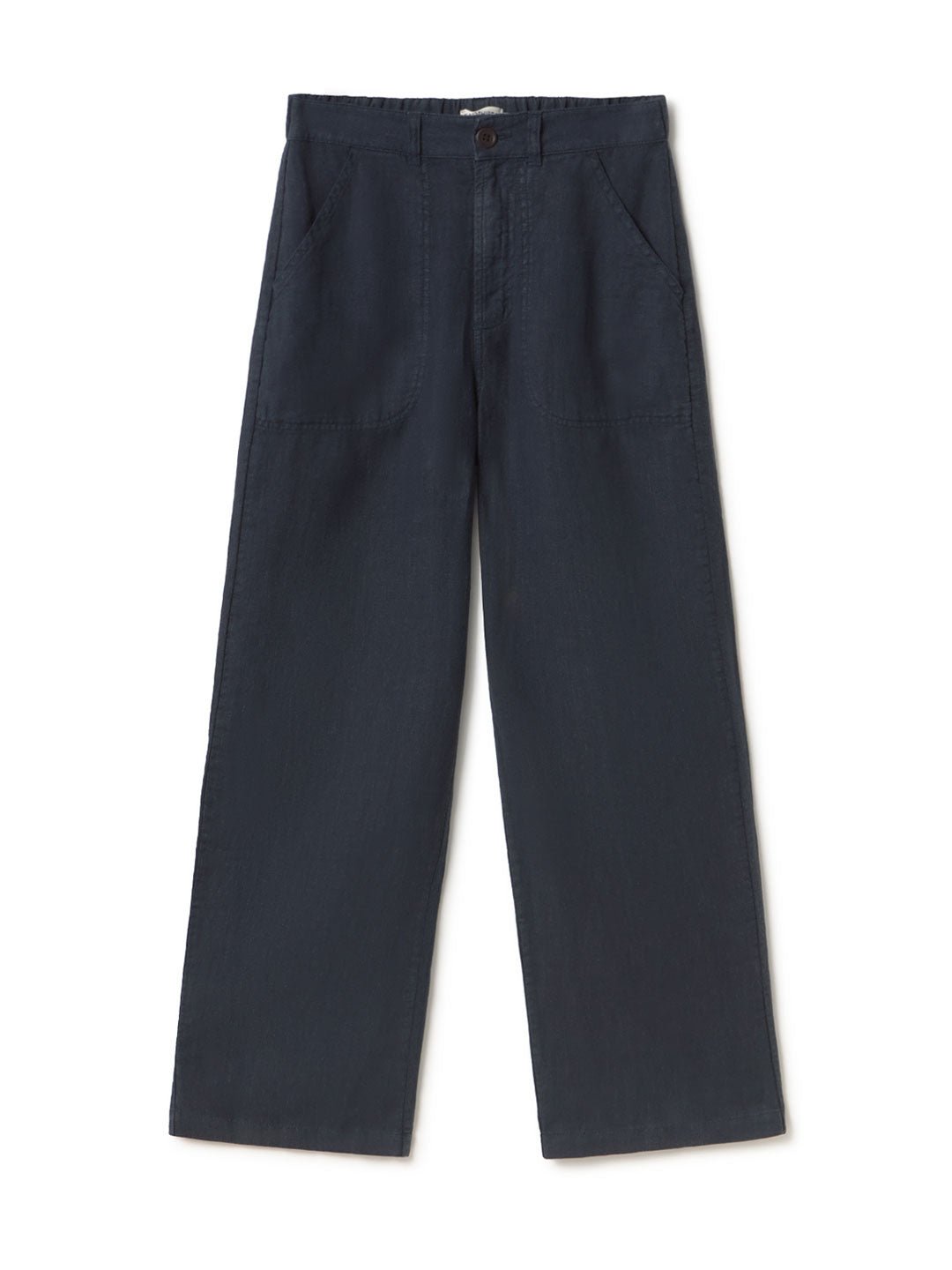 Blue night linen pants women front