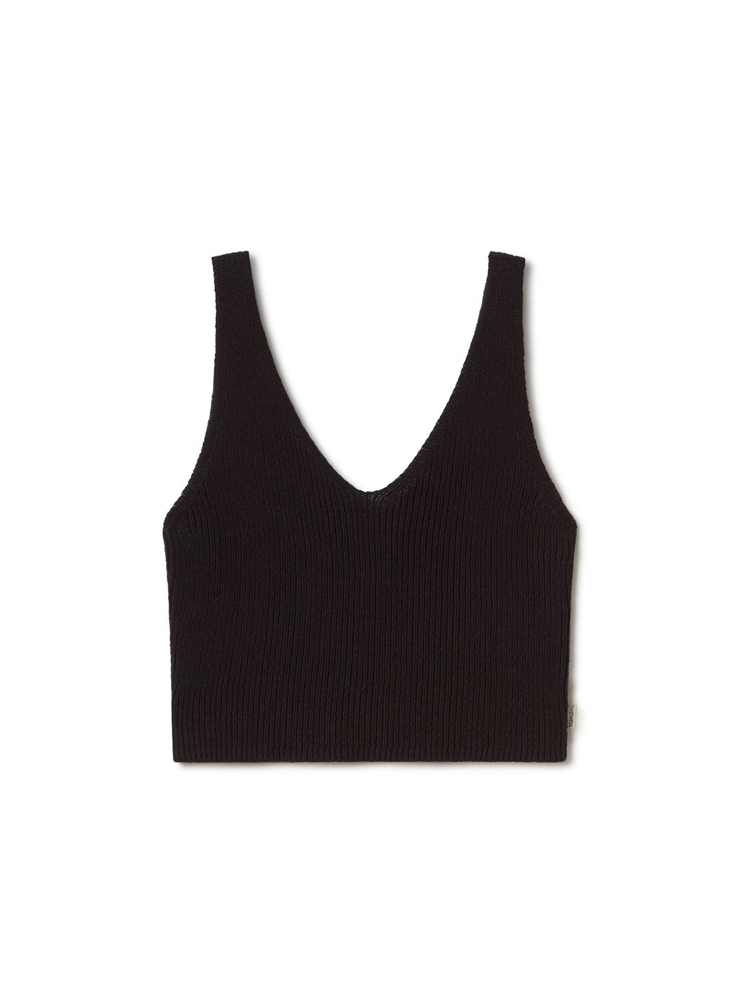 Black knit crop top women front