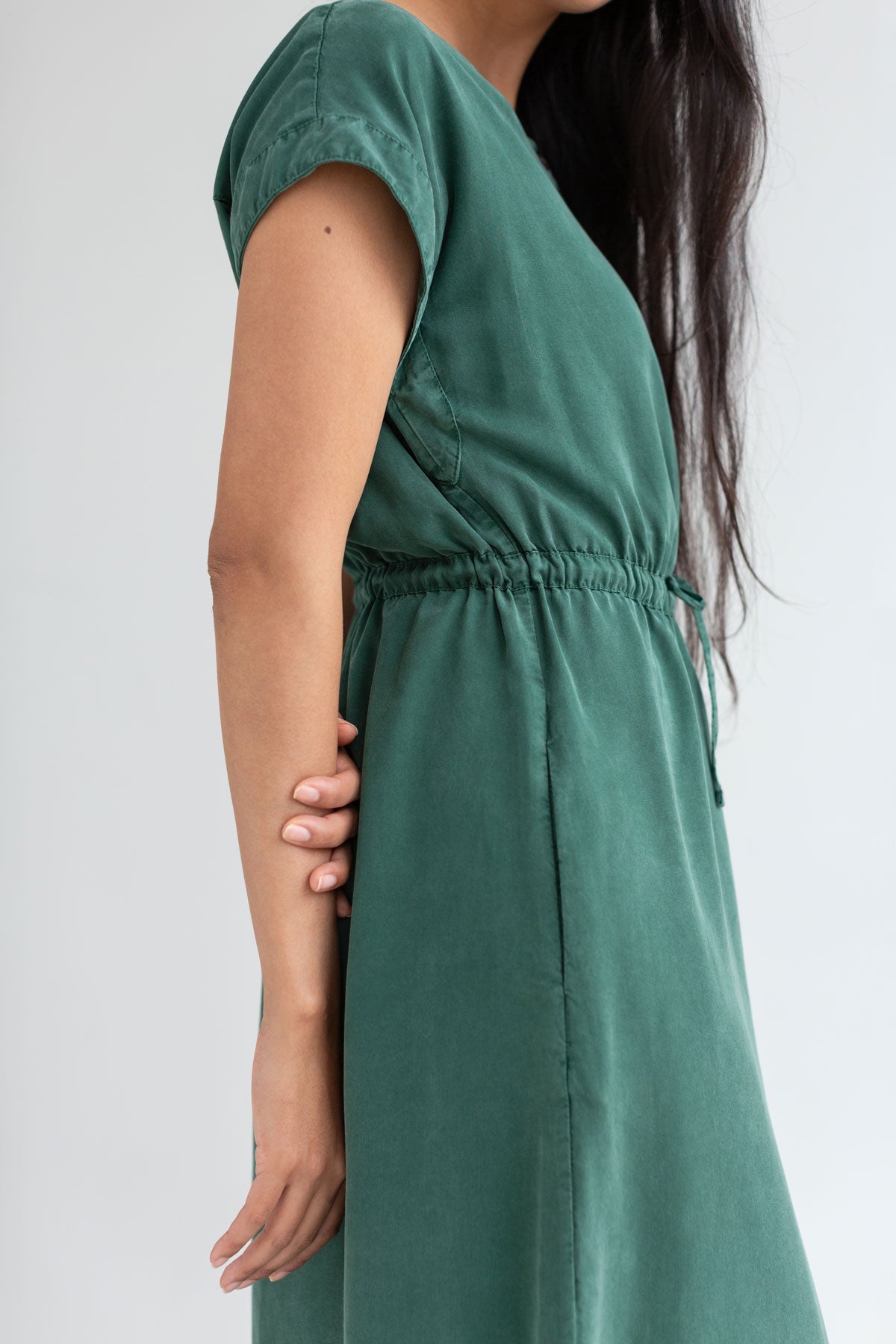 Dark green Lightweight dress women wear view side