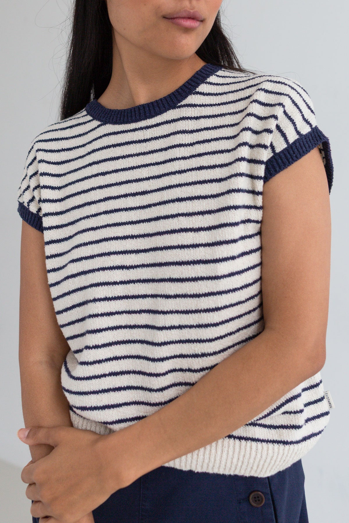 Cobalt stripes knit top women wear view front