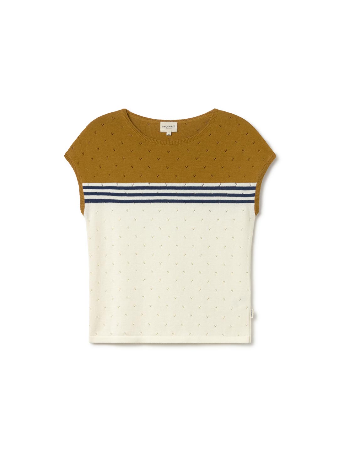 Ecru mustard knit top women front