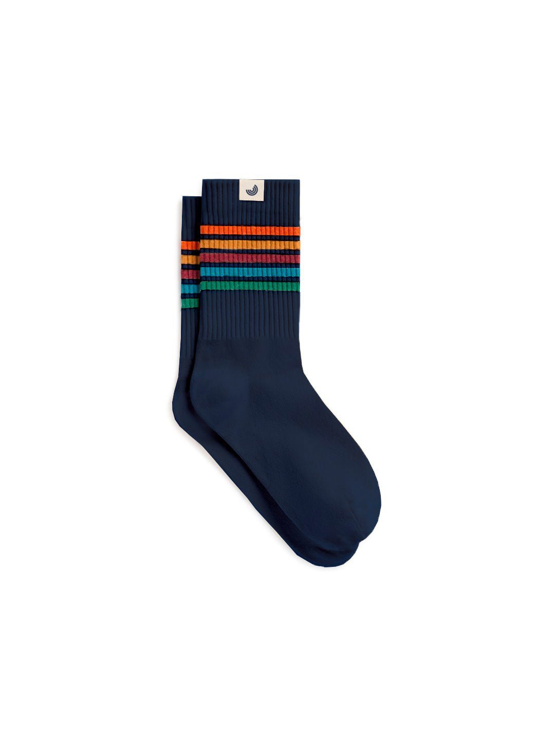 Navy socks with colourful stripes