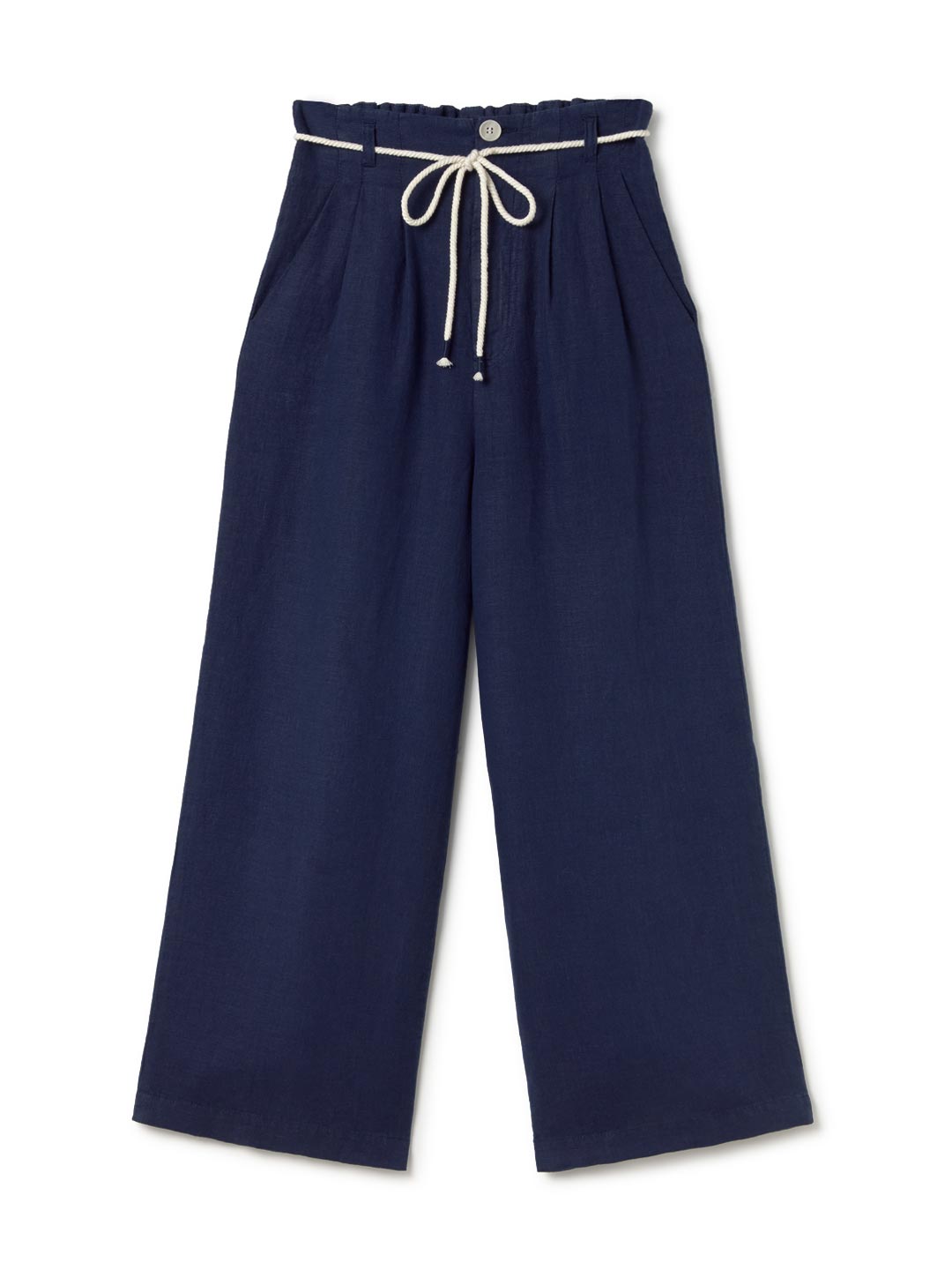 Blue night linen pants women front