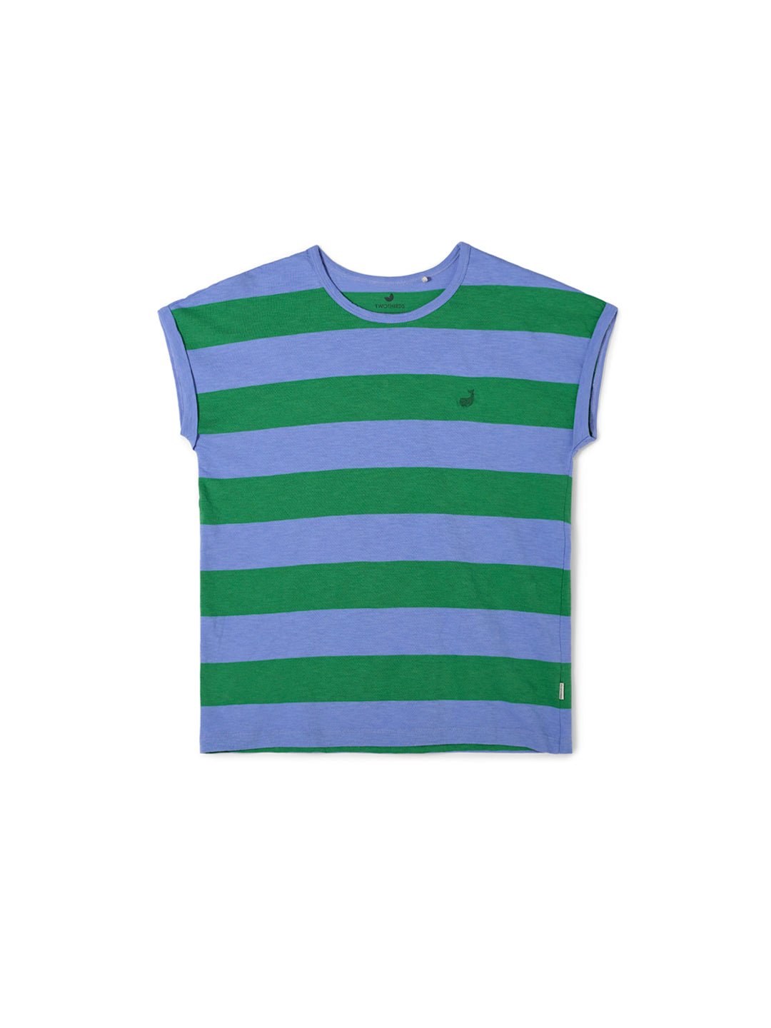 Bicolour green organic cotton top woman front