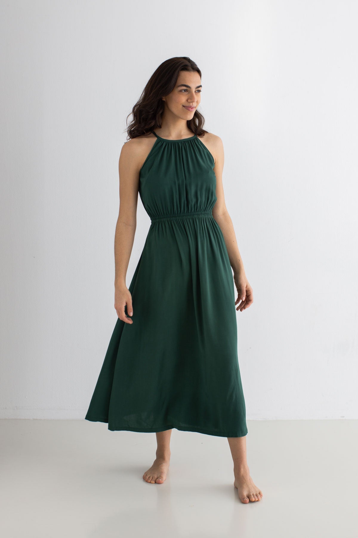 Garden green Strappy midi dress women full body view front