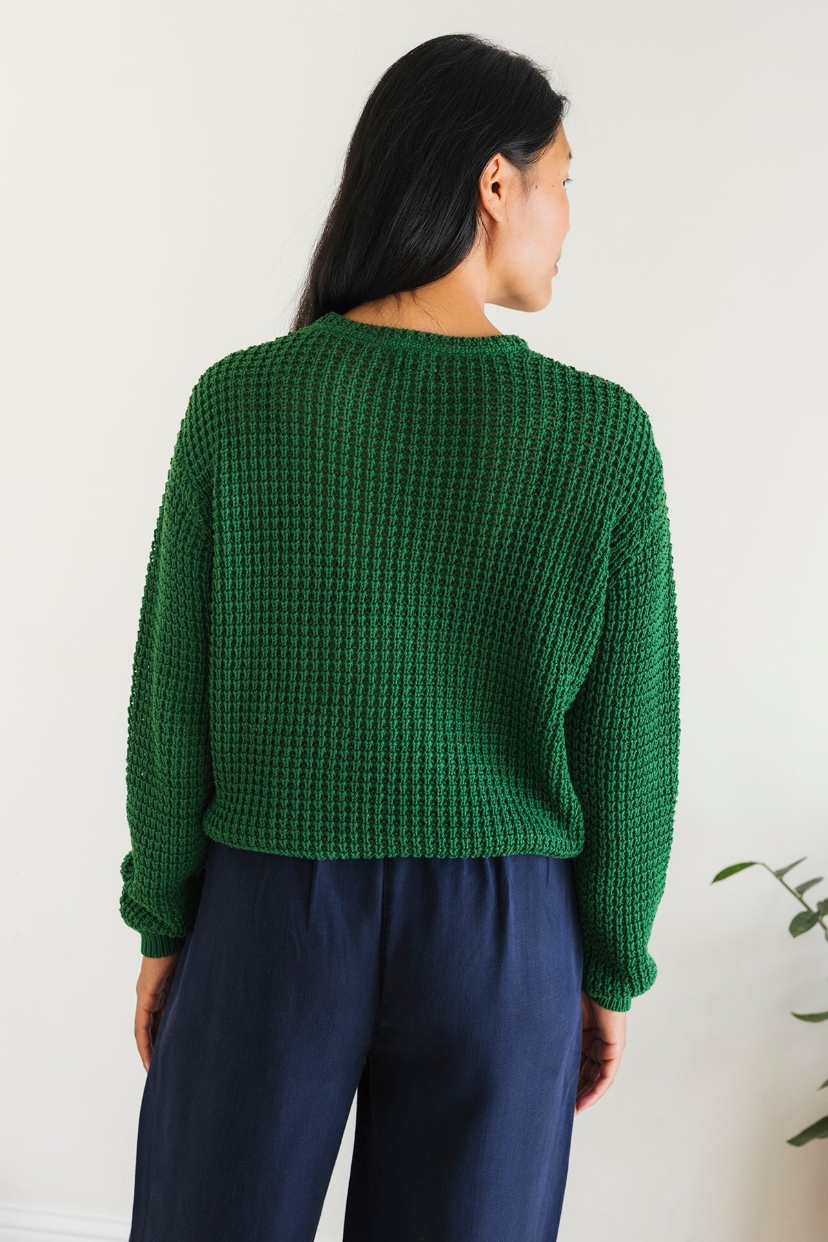 Versatile eco-friendly openwork green jumper