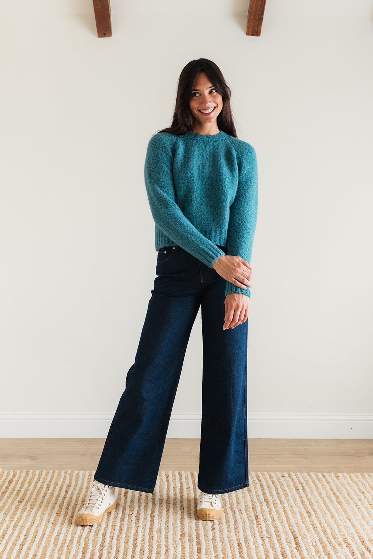 Blue boxy-fit sustainable wool jumper