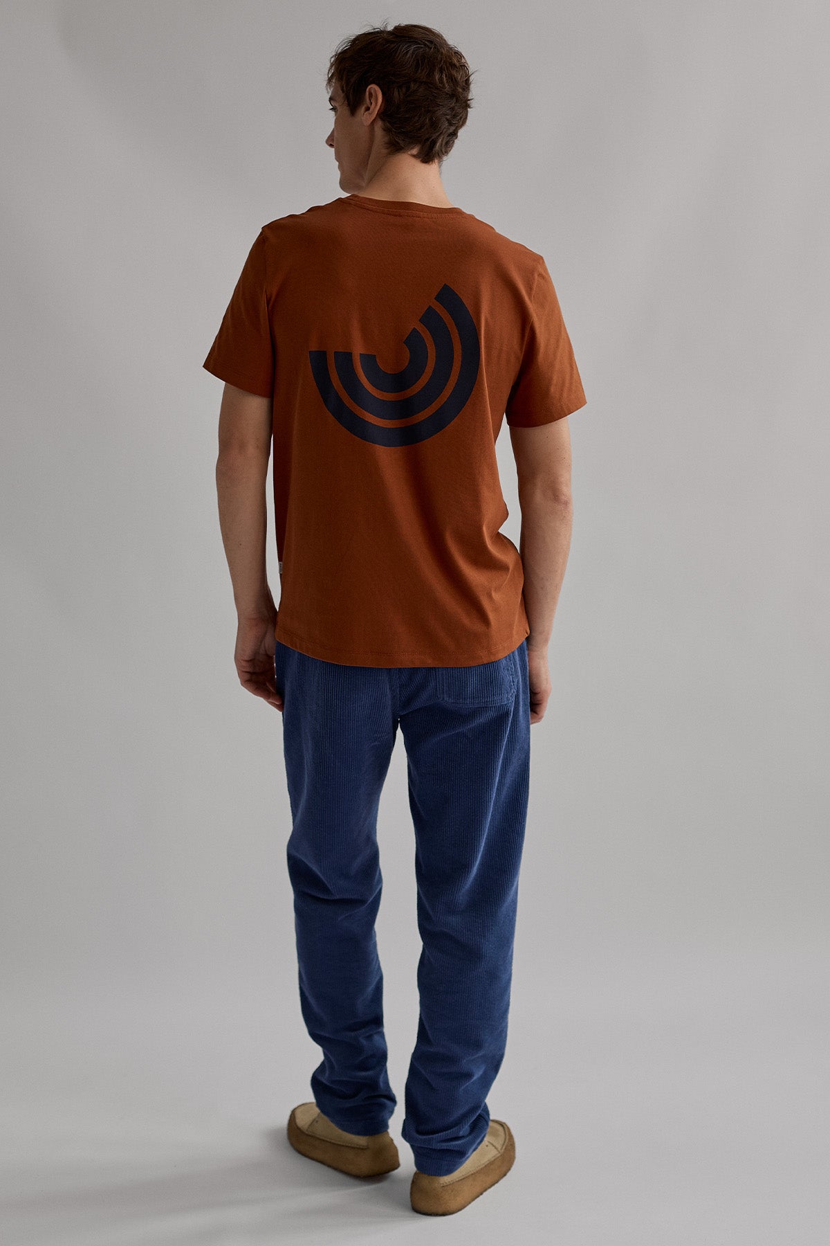 back twothirds logo on sustainable brown t-shirt