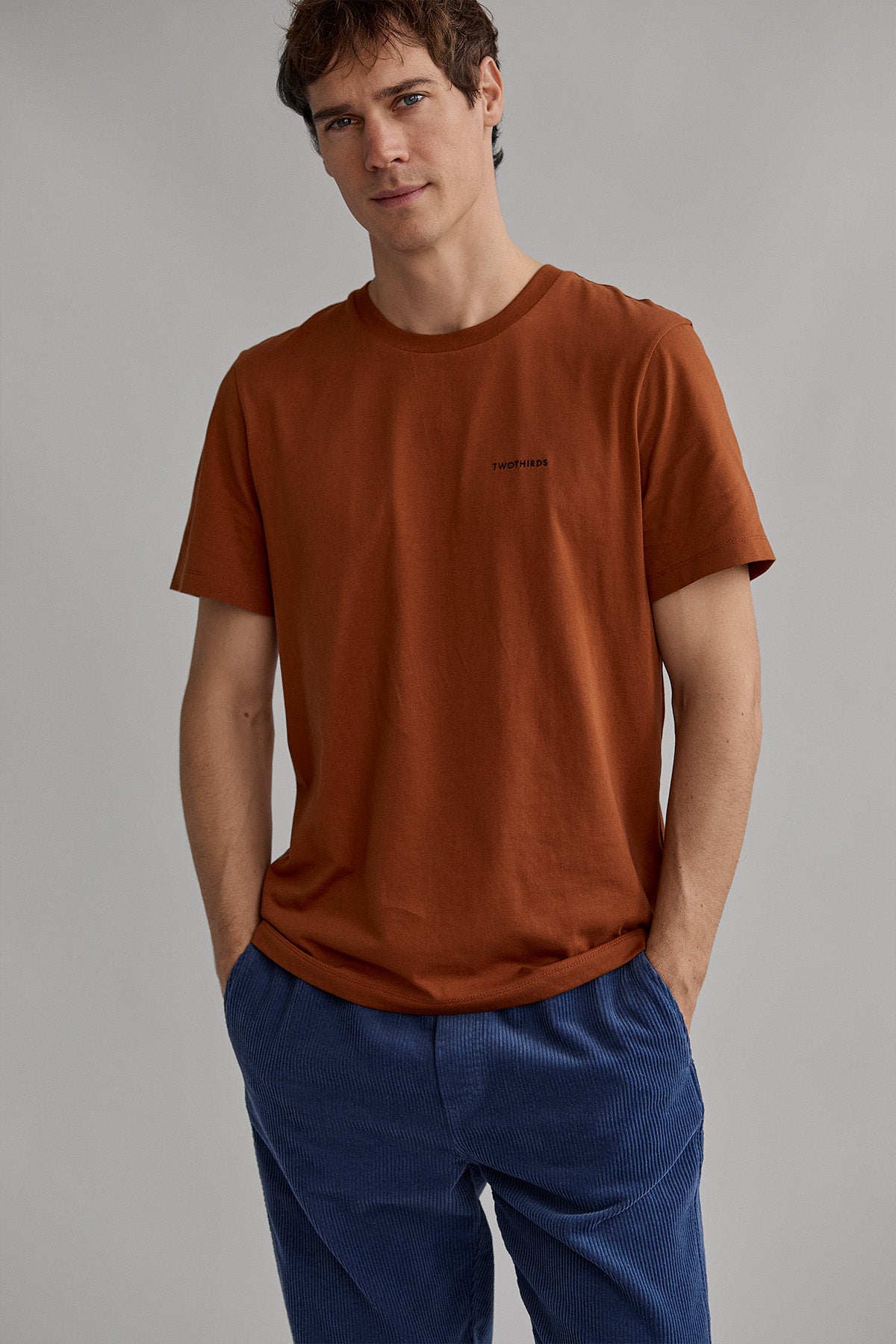 meta-preview, regular fit umber brown cotton t-shirt