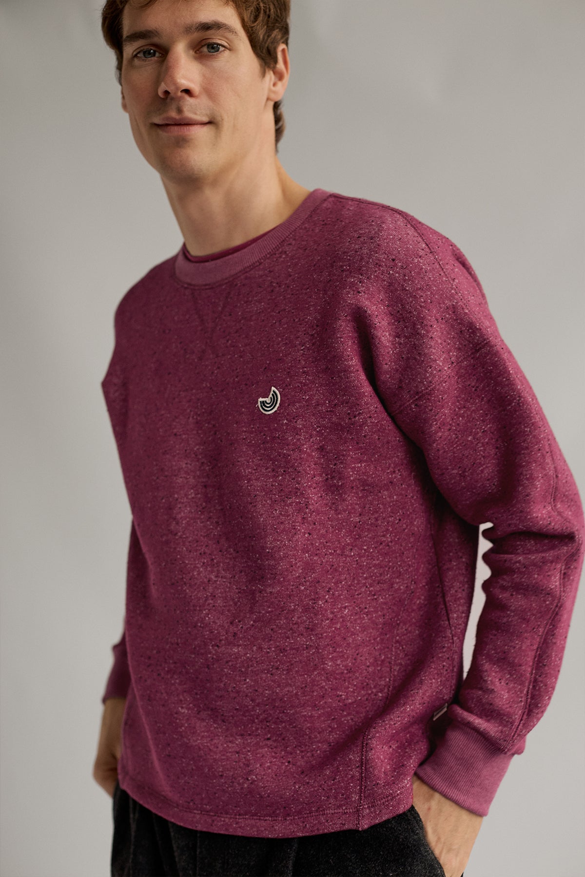 meta-preview, soft sustainable pink sweater with tapered seams