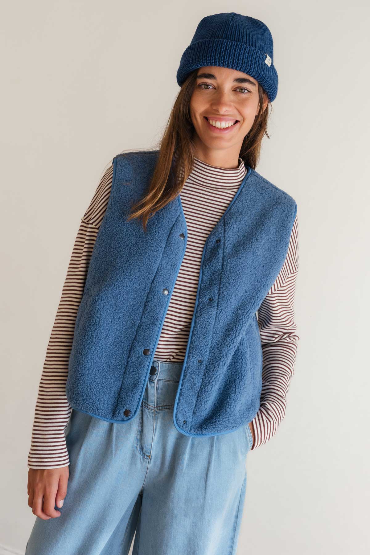 Blue sleeveless fleece vest
