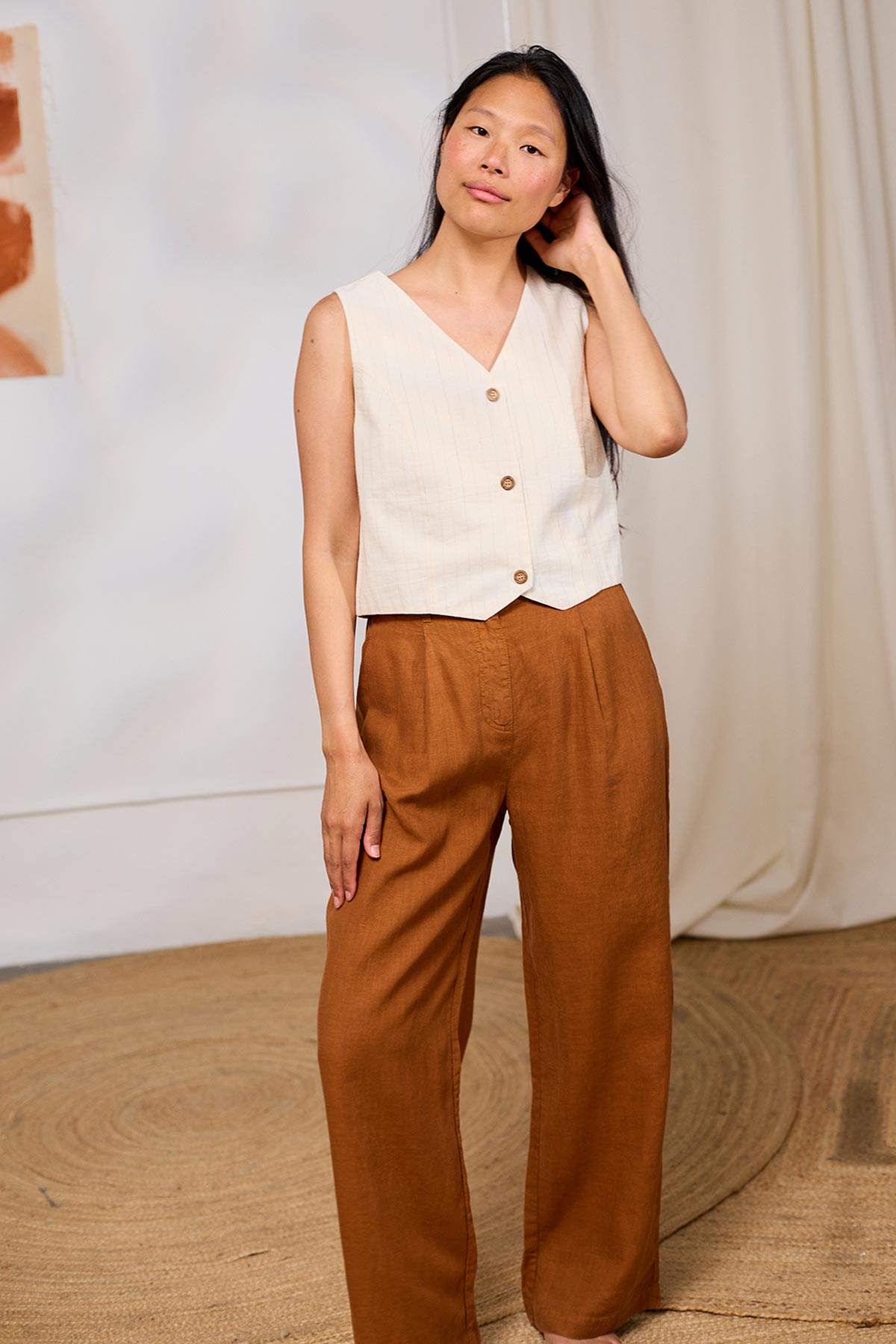 cropped striped vest for women