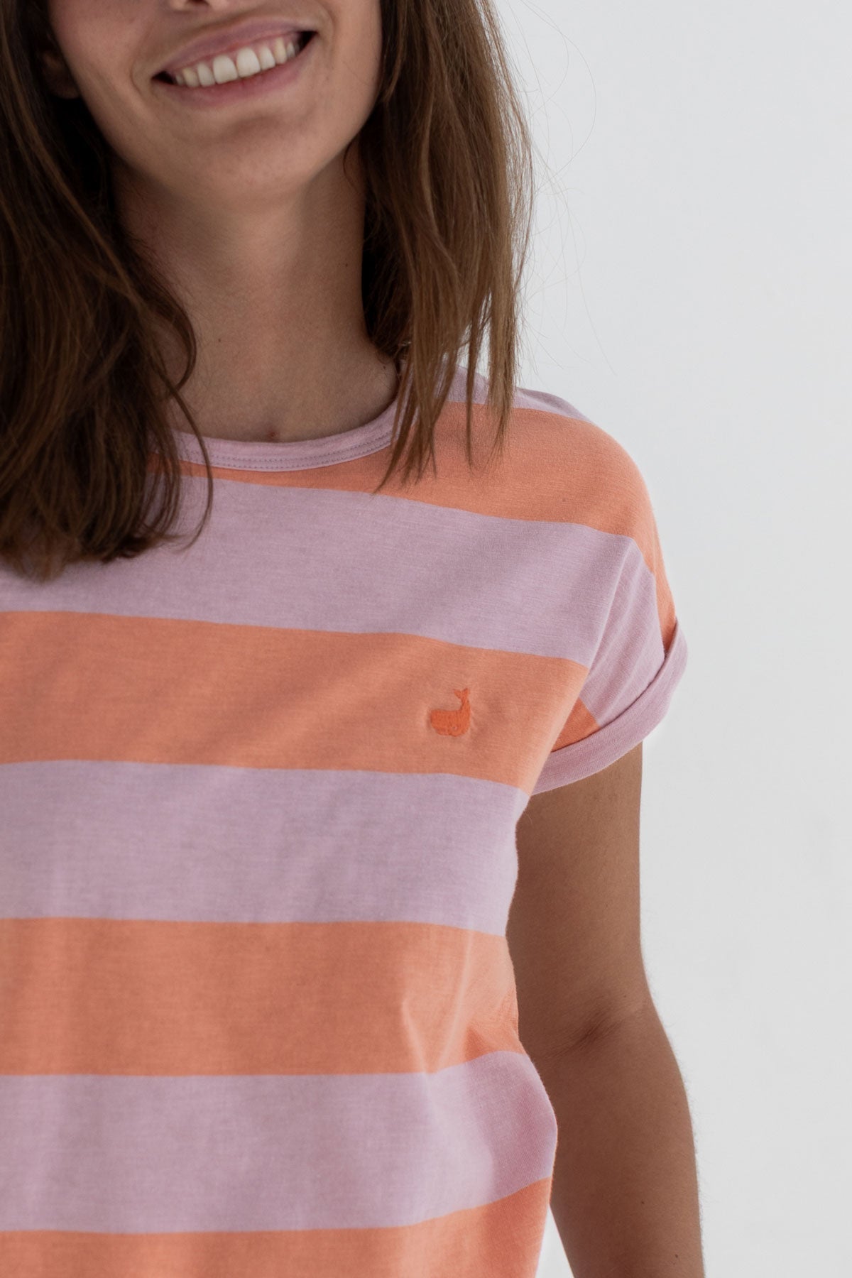 Orange pink organic cotton top women detail front